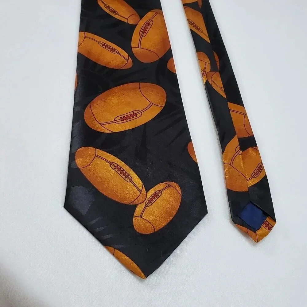 Renaissance Men's Football Tie Black With Footballs Sports Necktie